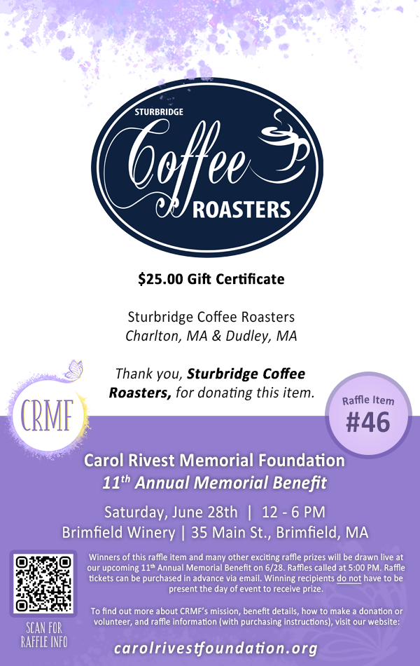 Sturbridge Coffee Roasters Gift Certificate Raffle Prize